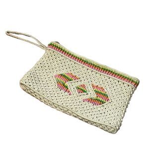 Vintage Crochet Cream Pastel Macrame Wristlet Clutch Bag, boho